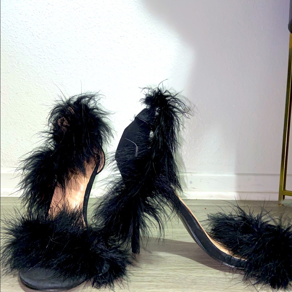 Black furry heels